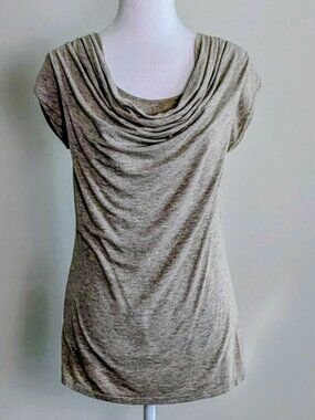 PREMISE STUDIO Women's Cap Sleeves Cowl Neckline Draped Front Top Size M  Tan